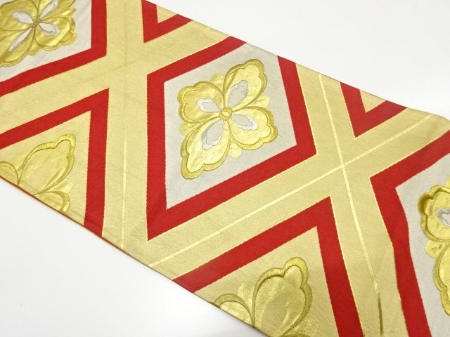 JAPANESE KIMONO / ANTIQUE FUKURO OBI / SILK / WOVEN RHOMBUS FLOWER